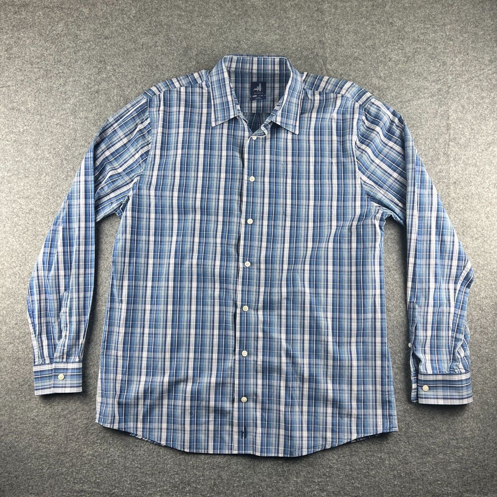 Johnnie O Shirt Mens Extra Large Blue Plaid Hangin Out‎ Surf Prep Button Up